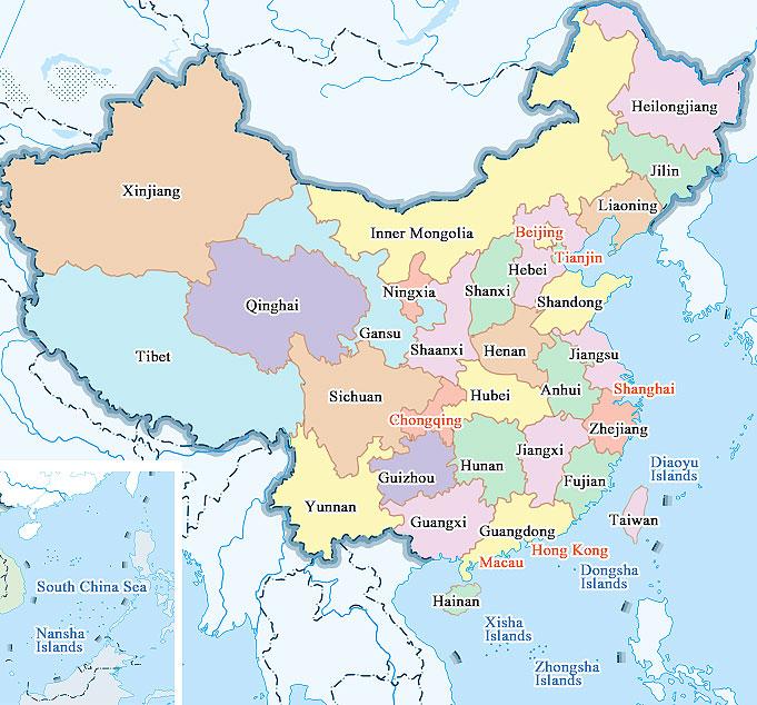 Χάρτης της Κίνας επαρχίες και πόλεις της Κίνας χάρτη των πόλεων και των ...