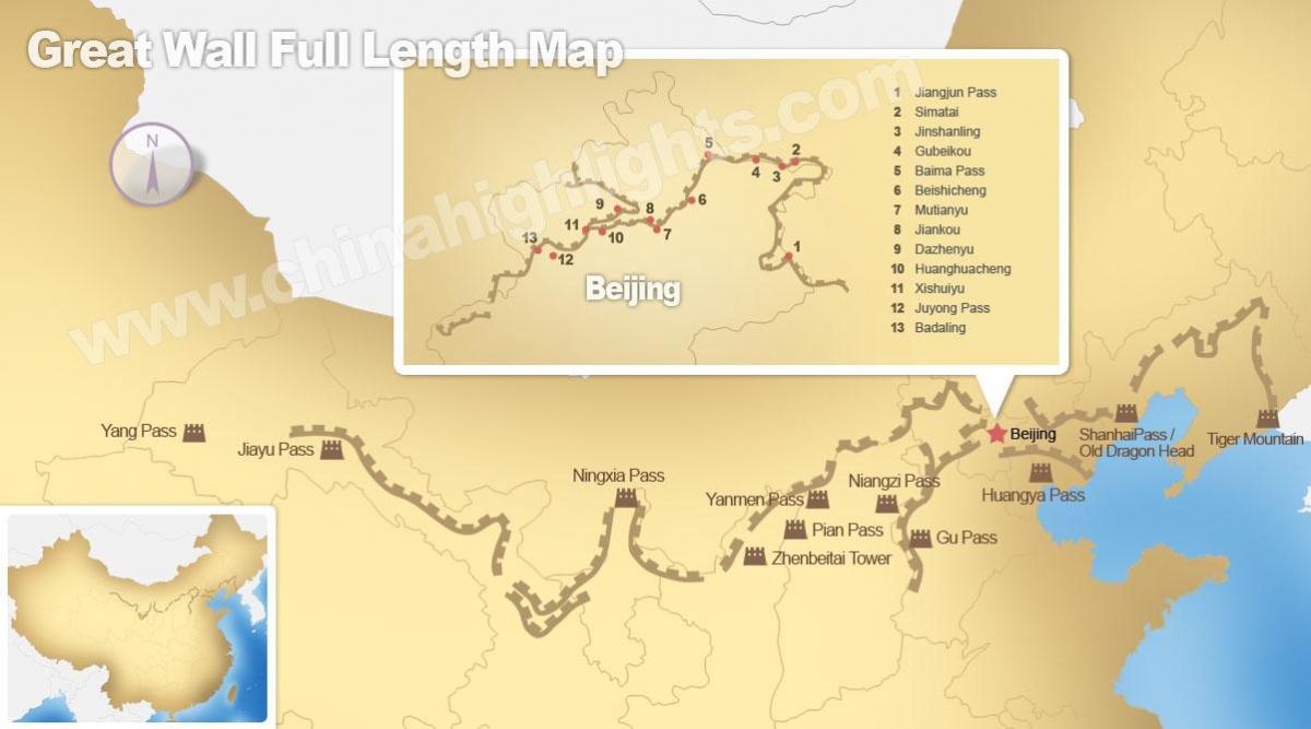 το σινικό τείχος της Κίνας χάρτης