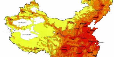Πυκνότητα πληθυσμού χάρτη της Κίνας