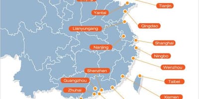 Χάρτης της κινεζικά λιμάνια
